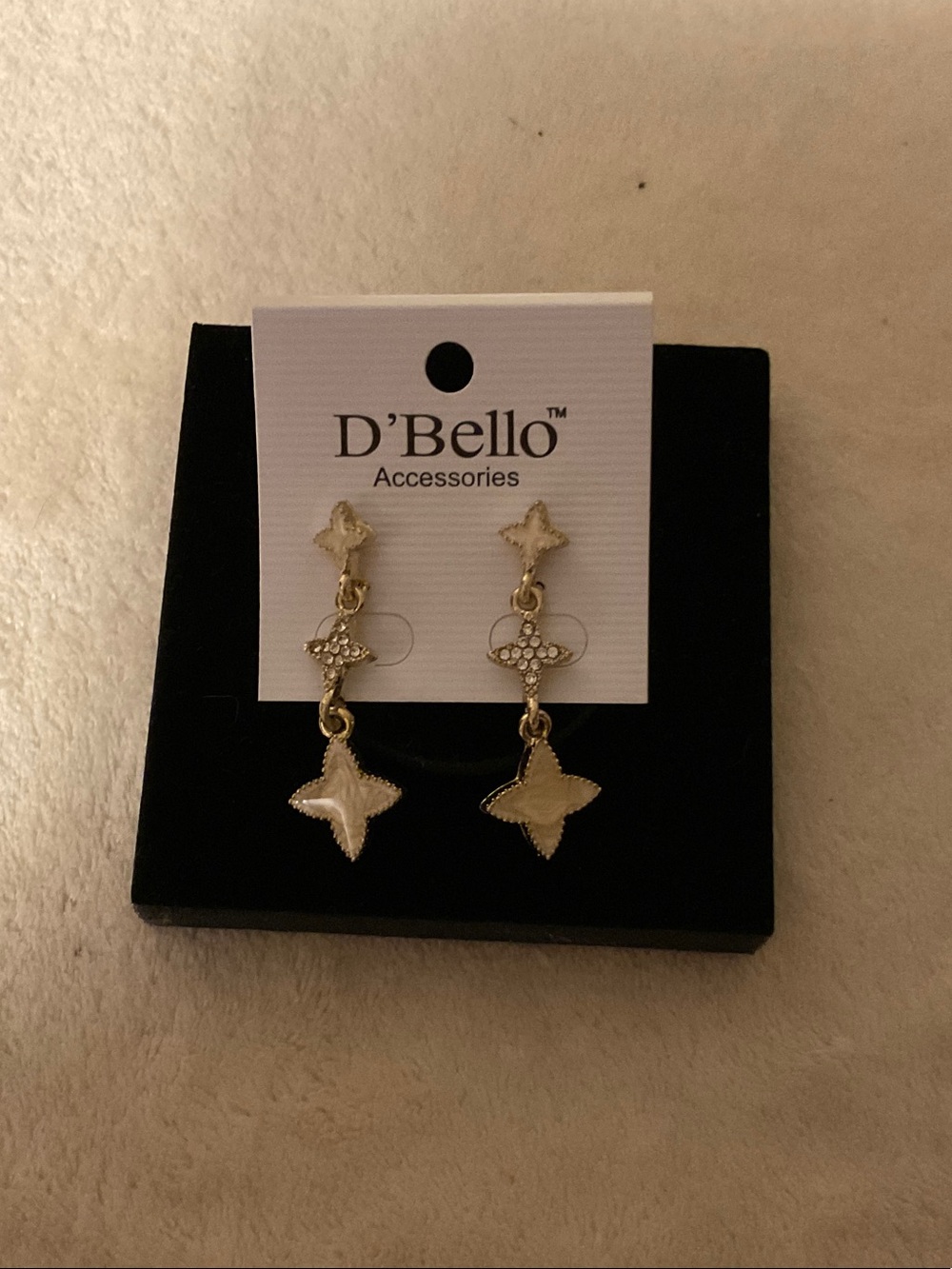 D'Bello Gold Drop Earrings with White Star Accents